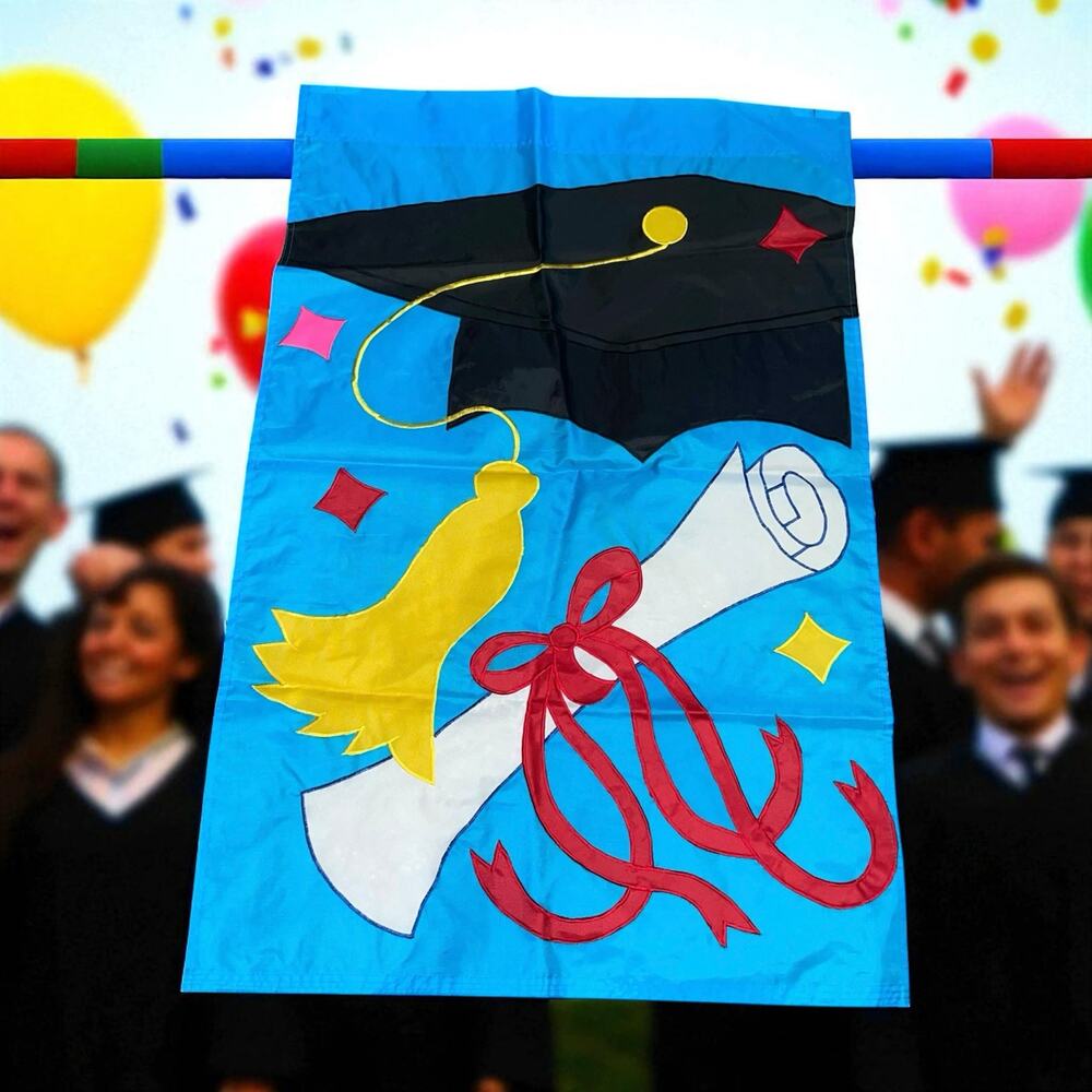 Graduation Celebration Yard Flag Cap Tassel Diploma Outdoor Yard Decor 43" VTG